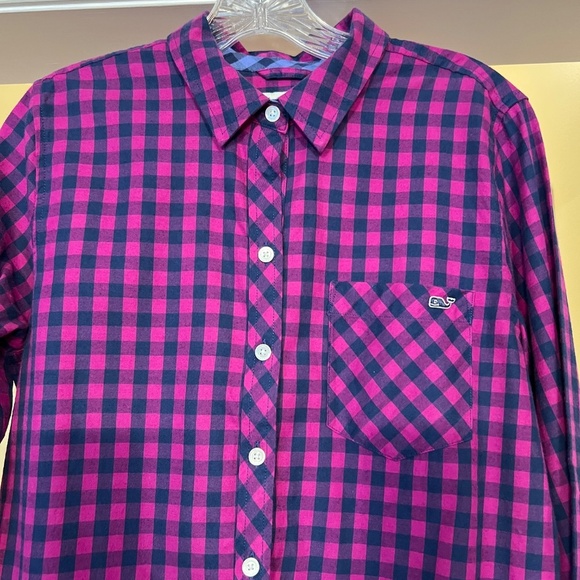 EUC Women's Vineyard Vines Cotton Cashmere Pink Navy Gingham Button Up Shirt 6 - Picture 2 of 2